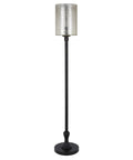 Tall Floor Lamp With Glass Shade In Brushed Nickel And Mercury Glass, Glam Showpiece For Living Room Or Office, 68.75 Inch Candlestick Style
