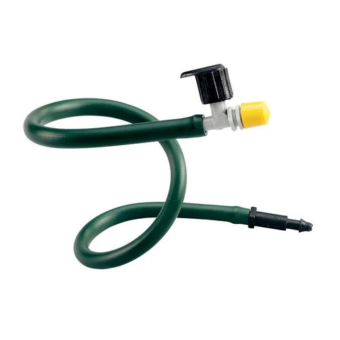 Close-up of tubing and nozzle from Hanging Basket Drip Irrigation Kit With Flex Misters For Micro Watering One Large Planter Or Two Small Containers