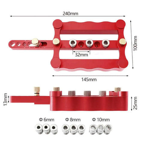 Self Centering Dowelling Jig For Woodworking Adjustable 6mm 8mm 10mm Dowel Guide Wood Dowel Hole Drill Locator Aluminum 6061 Build Anodic Finish Clamps On 17mm To 50mm Thick Boards Setup Is A Breeze No Fuss Dowel Alignment