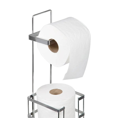 Go To Vertical Free Standing Chrome Toilet Paper Holder Dispenser With Four Roll Capacity And Easy Access Top Hook