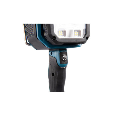 Close-up of 18V LXT Cordless LED Flashlight Spotlight With Four Modes showing head and handle design with control button visible.