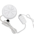 Compact Portable Mini Washing Machine With Turbine Tech For Clothes And Dishes Featuring Remote Control And Four Speeds, USB powered control unit.