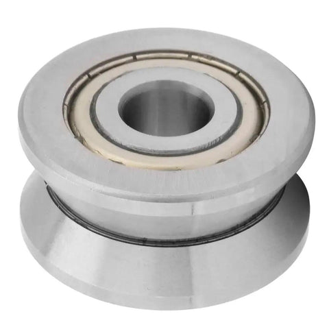 Top Shelf V Groove Track Roller With Fully Sealed Ball Bearings For Heavy Duty Manufacturing Gear Precision Ground Hardened Steel In 12X41X20mm Size close-up view of sealed roller bearing.