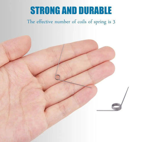 Close-up of 36 Pack 90 Degree V Shaped Torsion Springs, Stainless Steel, 0.5mm Wire Diameter, 5mm Outer Diameter, 3 Turns