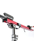 Sprint Bike Repair Stand With Tripod Base And Dropout Style Mount in red, showing detailed close-up of mount support mechanism