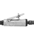Real Deal Heavy Duty Air Die Grinder With Adjustable Speed Regulator 1/4 Inch Arbor showing side view of sturdy metal body and adjustable airflow.