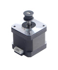 NEMA 17 Z-axis stepper motor for 3D printers, angled-front view with belt pulley on shaft and white connector
