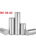 Premium 304 Stainless Steel Dowel Pins With Hardened HRC 58-62 Build And Tapered Tips For Easy Installation Into Diverse Machinery Frames And High Stress Applications Without Rusting Out, displayed in various sizes.