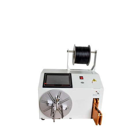 Heavy Duty Automatic Cable Winding Reel And Copper Wire Coil Machine with black wire spool and control panel for easy operation.