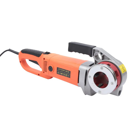 2300w Electric Pipe Threader Machine With Six Dies, handheld tool with orange handle for threading iron pipes.