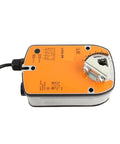 Heavy Duty 24 Volt Rotary Actuator Featuring A Fail Safe Shut Off For Hvac Ventilation Drives With 4 Nm Torque top view, orange casing.