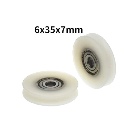 Built Tough V Groove Wheel Pack Featuring Smooth Rolling Steel Guide Pulleys And Heavy Duty Nylon Coated Track Casters For Sliding Gate Glide Hardware Parts - 6x35x7mm nylon wheels.