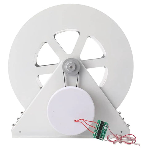 Front view of 100W Waterwheel Hydroelectric Generator With Low Speed Disc Design And Silent Belt Drive Portable Outdoor Micro Turbine Power Station.