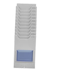 Heavy Duty Multi Grid Material Card Rack For Warehouse Sorting And Employee Attendance Trackers with grey compartments and label holder.