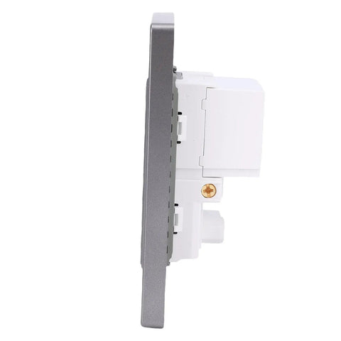 Slick Wall Outlet With Rapid Usb And Type C Ports 15 Amp Electrical Receptacle side angle view showing gray tough plate.