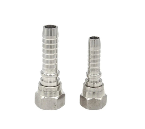 304 Stainless Steel Crimp Fitting Female Thread 74 Degree Cone Hose Adapter Elbow Lock Nut 26711 Thread 38 1 7l8 JIC Beefy Heavy Duty High Quality Pro Grade Hyd Hose Connection, pair of stainless hose fittings