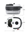 Powerful Handheld Steam Cleaner That Slays Stubborn Grease With Six Adjustable Speed Levels showing front and top views with dimensions.