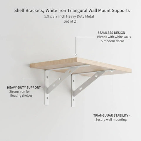 Fast Install White Iron Shelf Brackets For Floating Shelves No Fuss Easy Mount Triangular Supports Heavy Duty Metal