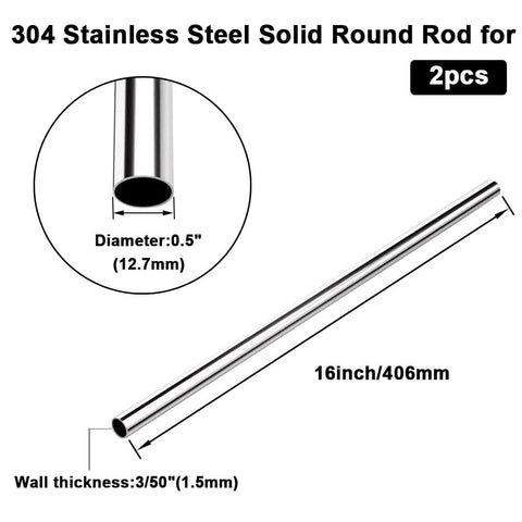 Two 16-inch 0.5-inch OD 304 stainless steel seamless tubes, round hollow pipe, 1.5 mm wall.