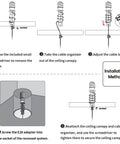 Installation steps for Kiven Instant Light Conversion Kit for 4/5/6inch Hole, showing E26 adapter with cable organizer.