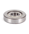 Close-up of Smooth As Butter Router Bit Bearing Replacement with one inch diameter, stainless steel, designed for quick tongue groove work.