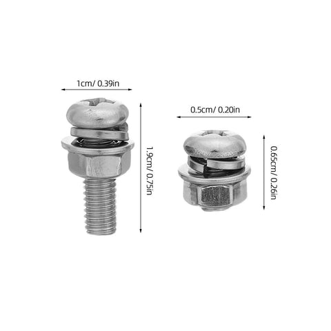 Solid Stainless Steel 108 Piece Machine Screw Nuts And Washers Assortment Kit Bolts showing two stainless screws with nuts for DIY projects.