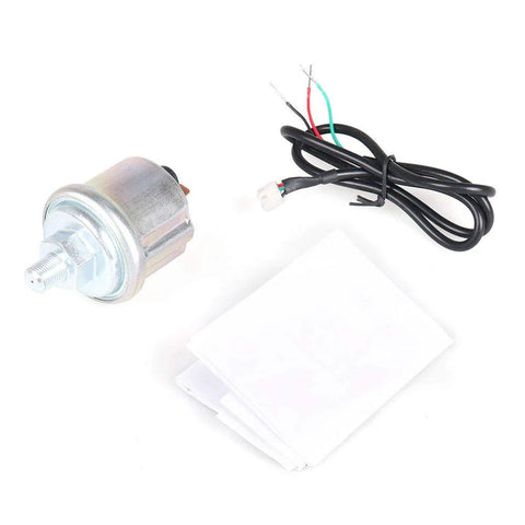 Front view of 52mm metal oil pressure gauge sensor with wiring harness