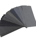 Pro Grade Wet Dry Sandpaper Kit With 5 Sheets Of 9x3.6 Inch Waterproof Grit for Car and Metal Use, fanned display