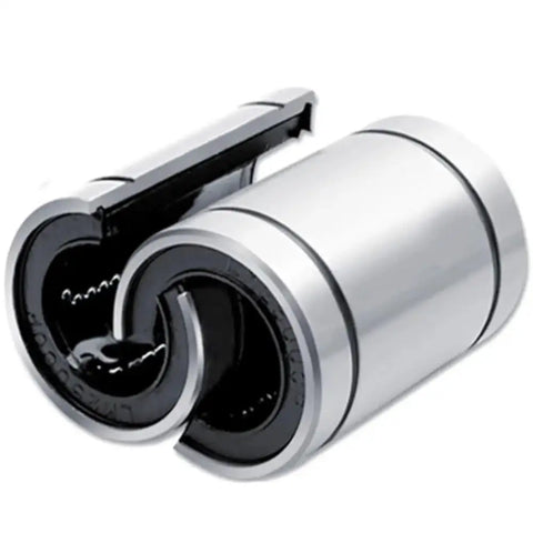 Heavy Duty Open Linear Bearings Set For CNC Linear Shaft Systems Featuring Split Installation Design with visible cylindrical housing.