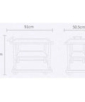 Dimensions of Heavy Duty Industrial Kitchen Bar Cart With Built In Wine Rack And Three Tier Storage Shelves, 91cm x 85cm x 50.5cm.