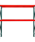 Top Shelf 48 Inch Deep By 120 Inch Wide Two Tier Pallet Rack Starter Unit With Heavy Duty Steel Frame Rust Resistant Warehouse Storage Setup No Fluff Design Built Like A Tank For Distribution Hubs And Auto Lots viewed from the front.