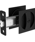 Matte Black Pocket Door Lock Set In Zinc Alloy, 2-3/8 Backset, Square Handles, Privacy Lock For Bathroom And Closet Doors