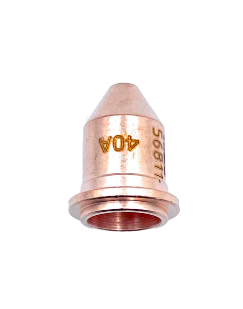 Pro Grade Replacement Tips Set For Titanium 45 Plasma Cutter 40 Amp 5 Pack 56811, close-up of a single copper nozzle with markings