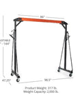 Bad Boy Heavy Weight One Ton Gantry Crane Frame Rated For Two Thousand Pounds adjustable hoist rig with dimensions 98.5 x 86 inches.