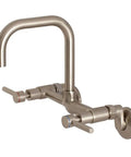 8-Inch Adjustable Center Wall Mount Kitchen Faucet Brushed Nickel Finish, Solid Brass Construction