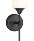 Hardwired Satin Brass Wall Sconce With Cylinder Glass Shade For Bathroom Vanity Classic Transitional Fixture With White Glass.