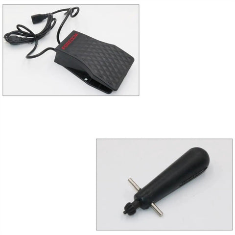 Rock Polisher With Flexible Shaft And Hanging Rotary Tool for Jewelry, black foot pedal and handle shown on white background.