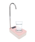 Desktop Water Dispenser Pump For 2, 3, 5 Gallon Bottles, Portable with 360 Degree Rotatable Spout and Glass, Pink