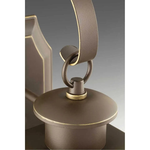 Close-up of Burlington Two-Light Hanging Lantern in Oil Rubbed Bronze Finish, showing upper hook and metal detailing.