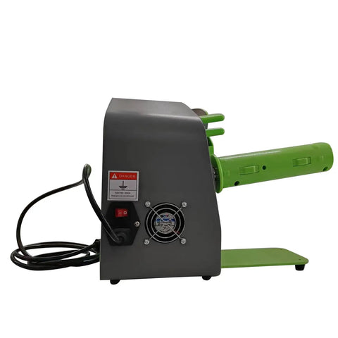 Compact Air Pillow Maker Machine side view, green and gray color, plug and play system for efficient bubble cushion generation.