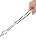 Top Tier Heavy Duty Stainless Steel Crucible Tongs With Non Slip Paws And Rock Solid Beaker Clamps For Zero Sweat High Heat Chemistry Lab Tasks Daily Featuring Aircraft Class Rivet Construction held in hand.