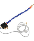 Heavy Duty Mist Nozzle For Cnc Lathes And Engraving Machines with blue flexible hose and clear tubing attached.