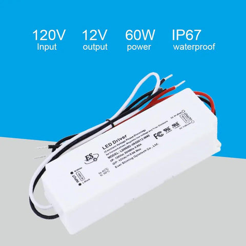Dimmable 12V LED Driver 60W Low Voltage Transformer For Triac And ELV Dimming 110V To 12V DC Power Supply 5A IP67 Waterproof