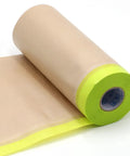 Pro Grade Pre Taped Masking Paper With Adhesive, 20 Inch By 50 Feet Painter Paper Roll showing paper and adhesive edge