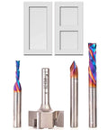 Tough Built Four Piece Router Bit Set For Making Shaker Cabinet Doors And Smooth Mdf Work features solid carbide cutters and cabinet door frames.