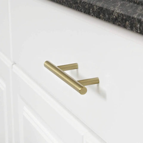 Golden Champagne Euro Bar Cabinet Pulls Five And Three Eighths Inch Length 3 Inch Hole Center One Half Inch Diameter Ten Pack