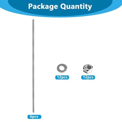 6 Pcs M5 X 200mm Fully Threaded Rod Kit featuring 304 stainless steel rod, nuts, and washers for reliable fastening.