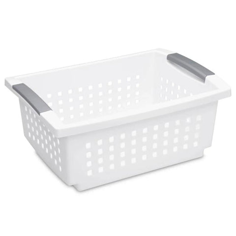 10 Pack Medium Stacking Baskets With Open Top For Grab And Go Storage White Plastic Crates