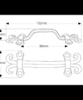 Five Pack Rustic Antique Copper Cabinet Pulls With Hammered Finish dimensions drawing, showing length, width, projection