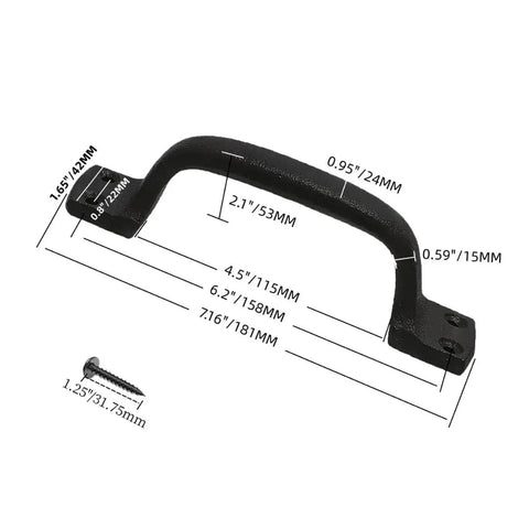 7 Inch Classic Barn Door Handle In Matte Black Cast Iron For Sliding Doors Gates Sheds Fences And Closets Indoor Outdoor Farmhouse Hardware Heavy Duty Pull For Indoor Or Outdoor Use with dimensions and screw